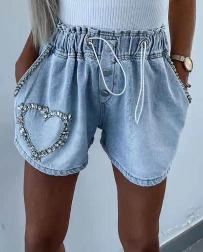 Vivioura | Rhinestone Heart Shorts