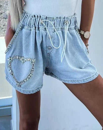 Vivioura | Rhinestone Heart Shorts