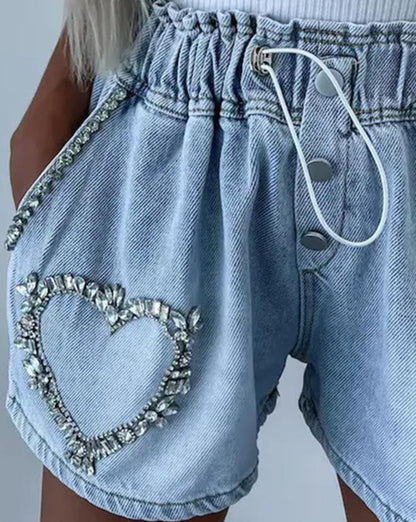 Vivioura | Rhinestone Heart Shorts